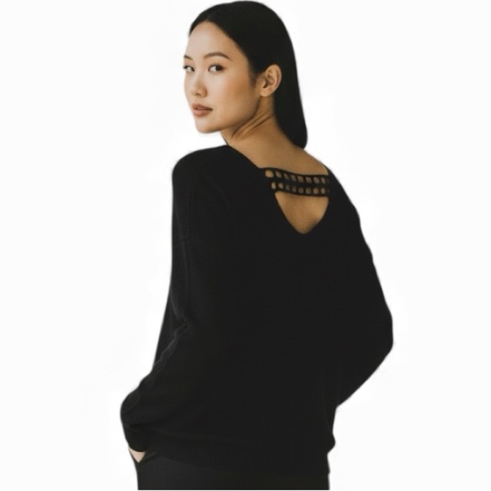 SUNCOO Paris Black Long Sleeve Soft High Low Tunic Cashmere Sweater Top TO XS